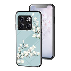 Silicone Frame Flowers Mirror Case Cover for OnePlus 10T 5G Cyan