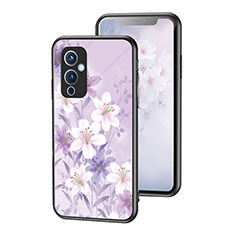 Silicone Frame Flowers Mirror Case Cover for OnePlus 9 5G Clove Purple