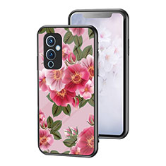 Silicone Frame Flowers Mirror Case Cover for OnePlus 9 5G Red