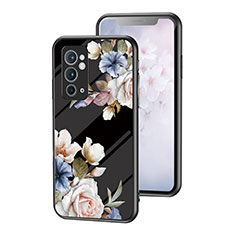 Silicone Frame Flowers Mirror Case Cover for OnePlus 9RT 5G Black