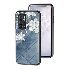 Silicone Frame Flowers Mirror Case Cover for OnePlus 9RT 5G Blue