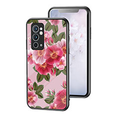 Silicone Frame Flowers Mirror Case Cover for OnePlus 9RT 5G Red