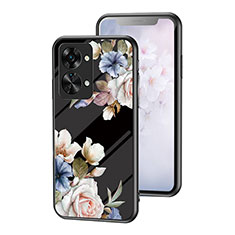 Silicone Frame Flowers Mirror Case Cover for OnePlus Nord 2T 5G Black