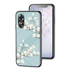 Silicone Frame Flowers Mirror Case Cover for Oppo A17 Cyan