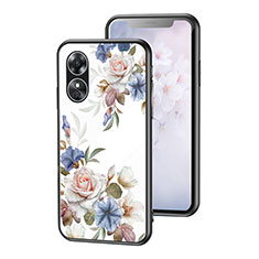 Silicone Frame Flowers Mirror Case Cover for Oppo A17 White