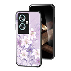 Silicone Frame Flowers Mirror Case Cover for Oppo A2 5G Clove Purple