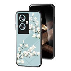 Silicone Frame Flowers Mirror Case Cover for Oppo A2 5G Cyan