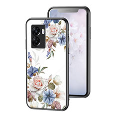 Silicone Frame Flowers Mirror Case Cover for Oppo A57 5G White