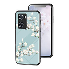 Silicone Frame Flowers Mirror Case Cover for Oppo A77s Cyan