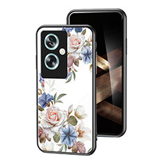 Silicone Frame Flowers Mirror Case Cover for Oppo A79 5G White