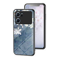 Silicone Frame Flowers Mirror Case Cover for Oppo K10 5G Blue