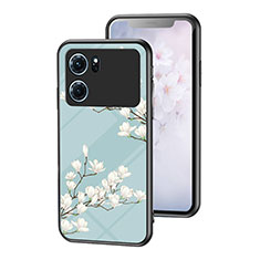 Silicone Frame Flowers Mirror Case Cover for Oppo K10 5G Cyan