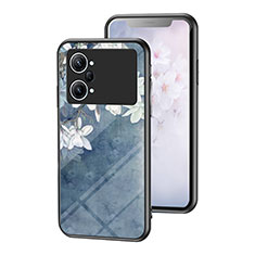 Silicone Frame Flowers Mirror Case Cover for Oppo K10 Pro 5G Blue