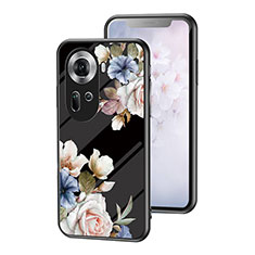 Silicone Frame Flowers Mirror Case Cover for Oppo Reno11 5G Black