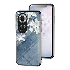 Silicone Frame Flowers Mirror Case Cover for Oppo Reno11 5G Blue