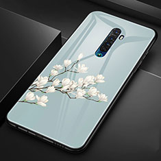 Silicone Frame Flowers Mirror Case Cover for Oppo Reno2 Cyan