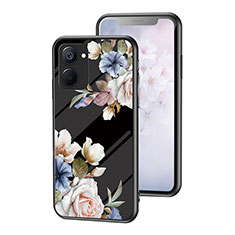 Silicone Frame Flowers Mirror Case Cover for Realme 10S 5G Black