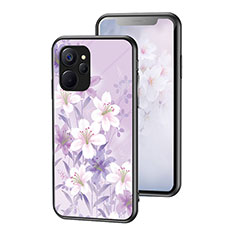 Silicone Frame Flowers Mirror Case Cover for Realme 9i 5G Clove Purple