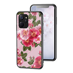 Silicone Frame Flowers Mirror Case Cover for Realme 9i 5G Red