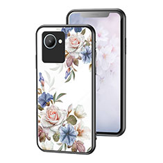 Silicone Frame Flowers Mirror Case Cover for Realme C30 White