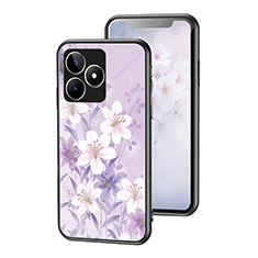 Silicone Frame Flowers Mirror Case Cover for Realme C51 Clove Purple