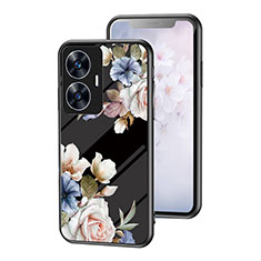 Silicone Frame Flowers Mirror Case Cover for Realme C55 Black