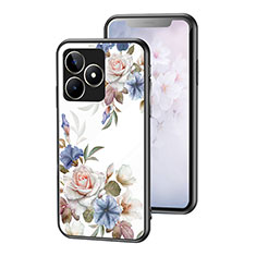 Silicone Frame Flowers Mirror Case Cover for Realme C67 White