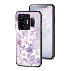 Silicone Frame Flowers Mirror Case Cover for Realme GT Neo5 5G Clove Purple