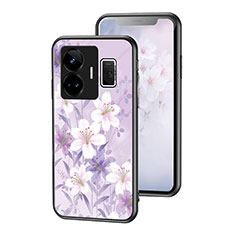 Silicone Frame Flowers Mirror Case Cover for Realme GT Neo6 5G Clove Purple