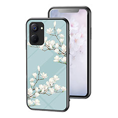 Silicone Frame Flowers Mirror Case Cover for Realme Q5x 5G Cyan