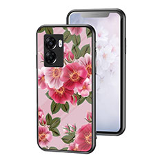 Silicone Frame Flowers Mirror Case Cover for Realme V23 5G Red