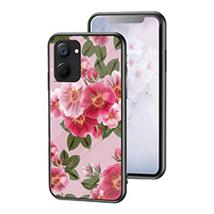 Silicone Frame Flowers Mirror Case Cover for Realme V30t 5G Red