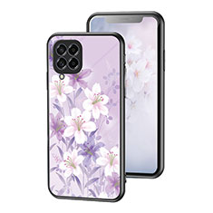 Silicone Frame Flowers Mirror Case Cover for Samsung Galaxy M53 5G Clove Purple