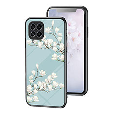 Silicone Frame Flowers Mirror Case Cover for Samsung Galaxy M53 5G Cyan