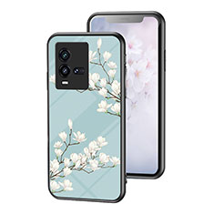 Silicone Frame Flowers Mirror Case Cover for Vivo iQOO 10 5G Cyan