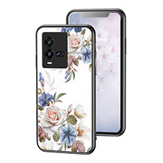 Silicone Frame Flowers Mirror Case Cover for Vivo iQOO 10 5G White