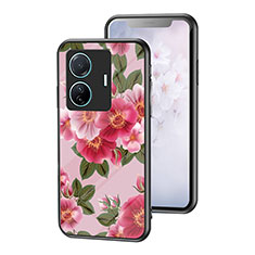 Silicone Frame Flowers Mirror Case Cover for Vivo iQOO Z6 Pro 5G Red