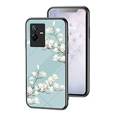 Silicone Frame Flowers Mirror Case Cover for Vivo iQOO Z6x Cyan