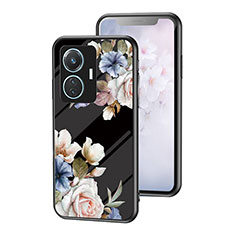 Silicone Frame Flowers Mirror Case Cover for Vivo T1 4G Black