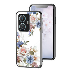 Silicone Frame Flowers Mirror Case Cover for Vivo T1 4G White