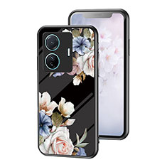 Silicone Frame Flowers Mirror Case Cover for Vivo T1 Pro 5G Black