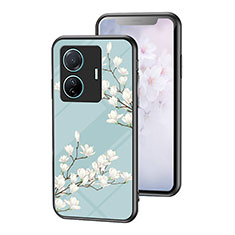 Silicone Frame Flowers Mirror Case Cover for Vivo T1 Pro 5G Cyan