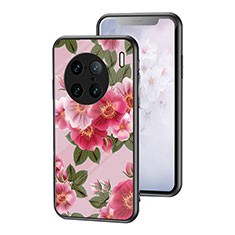 Silicone Frame Flowers Mirror Case Cover for Vivo X90 Pro+ Plus 5G Red