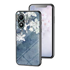 Silicone Frame Flowers Mirror Case Cover for Vivo Y02S Blue