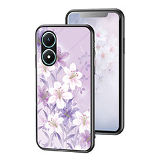 Silicone Frame Flowers Mirror Case Cover for Vivo Y02S Clove Purple