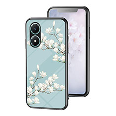 Silicone Frame Flowers Mirror Case Cover for Vivo Y02S Cyan