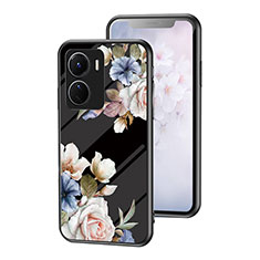 Silicone Frame Flowers Mirror Case Cover for Vivo Y16 Black