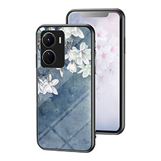 Silicone Frame Flowers Mirror Case Cover for Vivo Y16 Blue