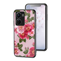 Silicone Frame Flowers Mirror Case Cover for Vivo Y16 Red