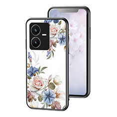 Silicone Frame Flowers Mirror Case Cover for Vivo Y22 White